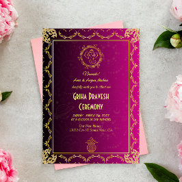 Hindoe Huis Warming Griha Pravesh Gouden Roze Kaart