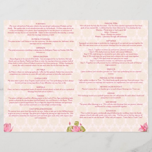 Hindoe huwelijksrituelen programma roze lotus flyer (Achterkant)