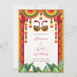 Hindoe huwelijksuitnodiging Dhol Drum Marigold K Kaart