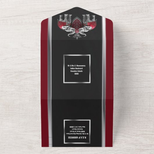 Hindoe Indiase olifanten damast Bourgondische zwar All In One Uitnodiging (Buitenkant)