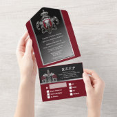 Hindoe Indiase olifanten damast Bourgondische zwar All In One Uitnodiging (Afscheurbaar)