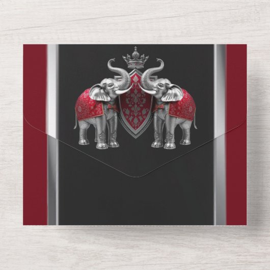 Hindoe Indiase olifanten damast Bourgondische zwar All In One Uitnodiging (Achterkant)
