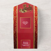 Hindoe koninklijke bloemenolifanten rood goud all in one uitnodiging (Buitenkant)