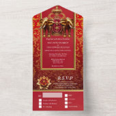 Hindoe koninklijke bloemenolifanten rood goud all in one uitnodiging (Binnen)