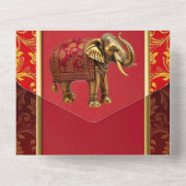 Hindoe koninklijke bloemenolifanten rood goud all in one uitnodiging (Achterkant)