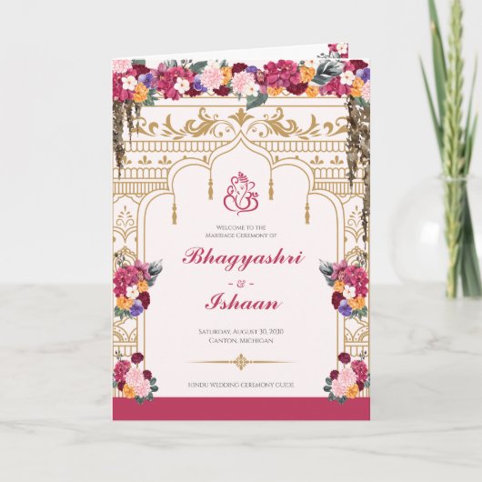 Hindoe trouwceremonie tropische bloemen gast programma (Voorkant)