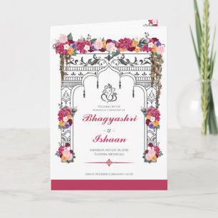 Hindoe trouwceremonie Tropische Bloemen Roze Programma