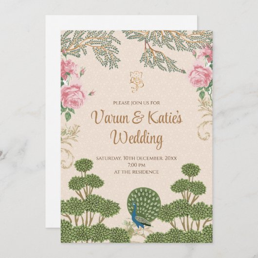 Hindoe uitnodigingen & Indiase bruiloft uitnodigin (Voorkant / Achterkant)