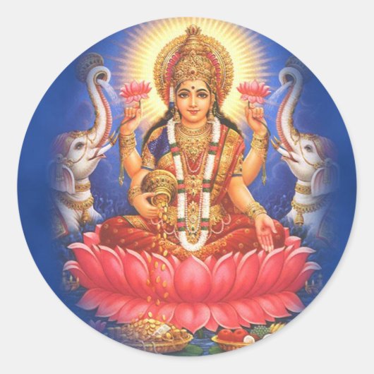 Hindoegodin Laxmi Devi Mata Ronde Sticker (Voorkant)