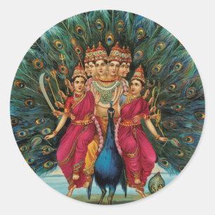 Hindoese Deity van Kartikeyan Skanda Subrahmanyan Ronde Sticker