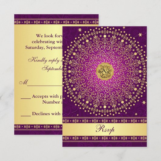Hindoestaanse Ganesh Paarse Gouden Rollen Trouw RS Kaart (Voorkant / Achterkant)