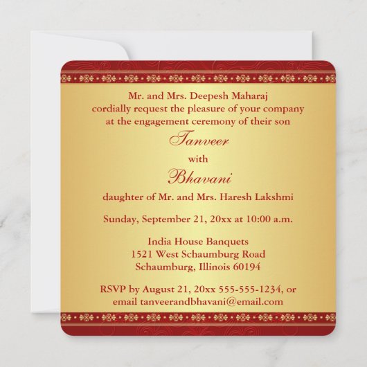 Hindoestaanse Ganesh Rood, Gouden Rol Uitnodiging (Achterkant)