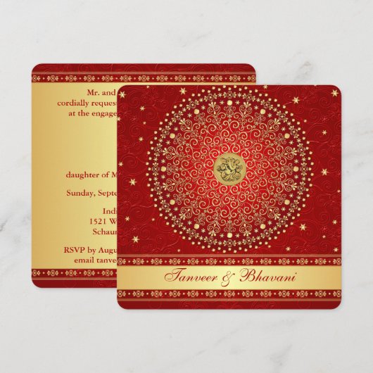 Hindoestaanse Ganesh Rood, Gouden Slangen Uitnodig Kaart (Voorkant / Achterkant)