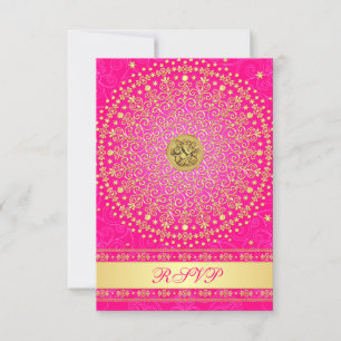 Hindoestaanse Ganesh Roze, Gouden Rollen Huwelijks RSVP Kaartje
