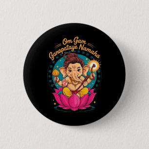 Hindoestaanse Ganesha Puja Olifant God India Medit Ronde Button 5,7 Cm