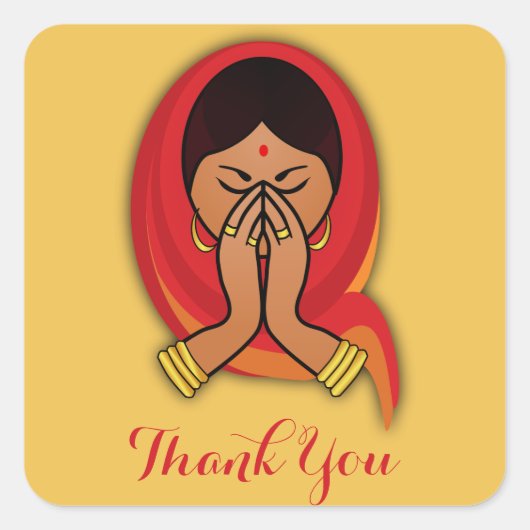 Hindoestaanse vrouw in Namaste Pose Dank u Vierkante Sticker (Voorkant)