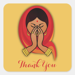 Hindoestaanse vrouw in Namaste Pose Dank u Vierkante Sticker