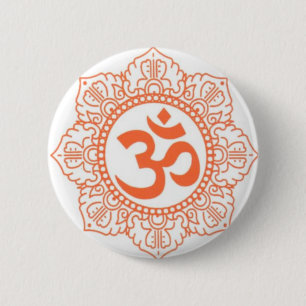 HINDU - BUDDHA SYMBOLEN OM, OHM RONDE BUTTON 5,7 CM