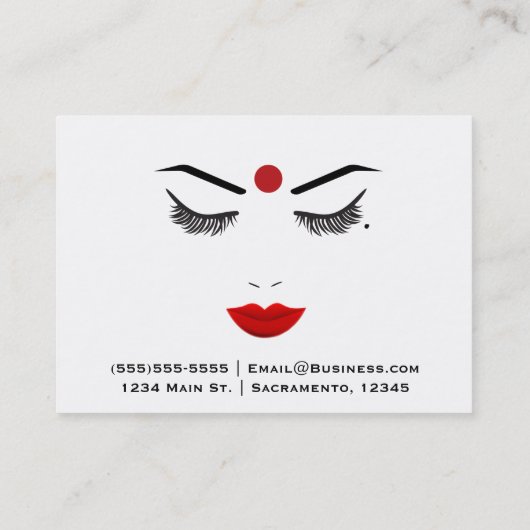 Hindu Dot Beauty Face Lashes & Red Lips Makeup Visitekaartje (Achterkant)