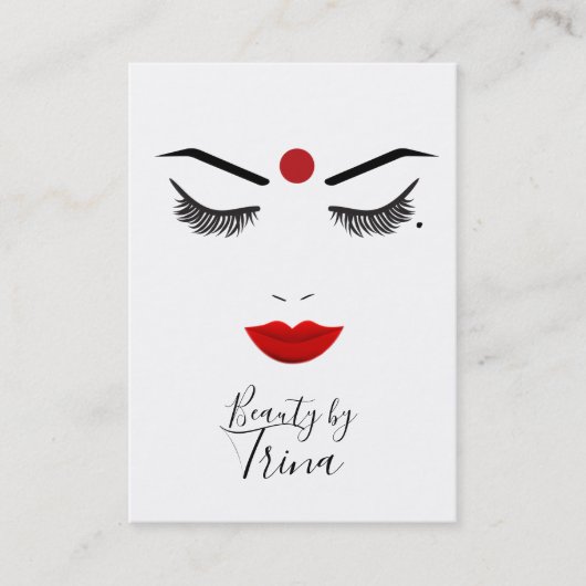 Hindu Dot Beauty Face Lashes & Red Lips Makeup Visitekaartje (Voorkant)