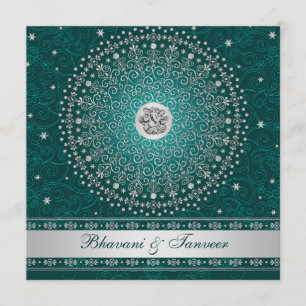 Hindu Ganesh Blauwgroen, Silver Scrolls Bruiloft U Kaart