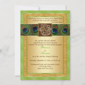 Hindu Ganesh Groen, Gouden Peacock Bruiloft Uitnod Kaart (Voorkant)