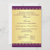 Hindu Ganesh Paarse Gold Scroll Wedding Invite 2 Kaart (Achterkant)
