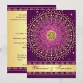 Hindu Ganesh Paarse Gold Scroll Wedding Invite 2 Kaart (Voorkant / Achterkant)