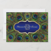 Hindu Ganesh Peacock Feathers Bruiloft Nodig Blauw Kaart (Voorkant)
