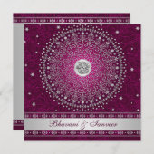 Hindu Ganesh Plum, Silver Scrolls Wedding Invite Kaart (Voorkant / Achterkant)