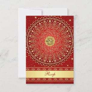 Hindu Ganesh Red Gold Scroll Weddenschap RSVP-kaar RSVP Kaartje