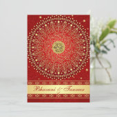 Hindu Ganesh Red Gold Scroll Wedding Invite 2 Kaart (Staand voorkant)