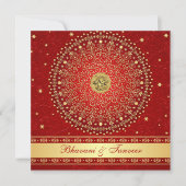 Hindu Ganesh Red, Gold Scroll Wedding Invite Kaart (Voorkant)
