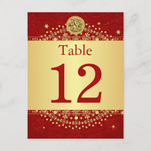Hindu Ganesh Red, Gold Table Number Card Briefkaart