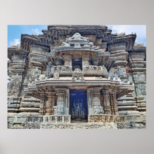 Hindu God carvings in Belur, Karnataka, India Poster