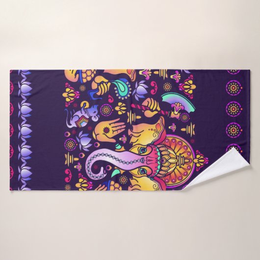 Hindu God Ganesha en Indische symbolen in strips Badhanddoek (Badhanddoek)