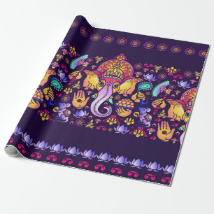 Hindu God Ganesha en Indische symbolen in strips Cadeaupapier