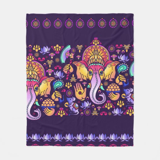 Hindu God Ganesha en Indische symbolen in strips Fleece Deken (Voorkant)