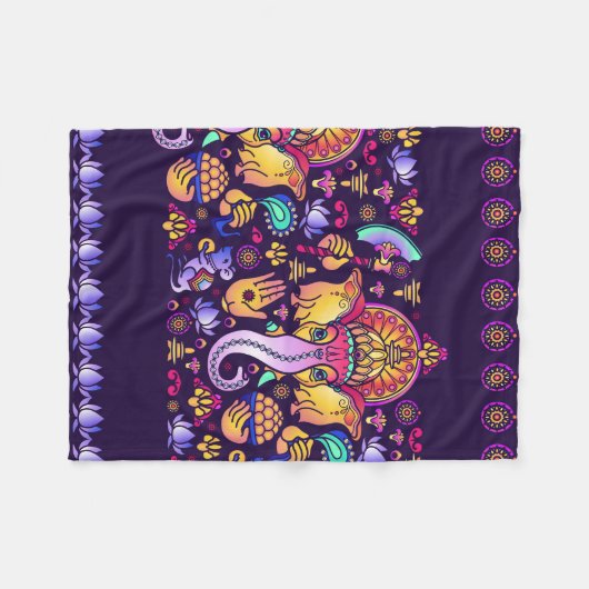 Hindu God Ganesha en Indische symbolen in strips Fleece Deken (Voorkant (Horizontaal))