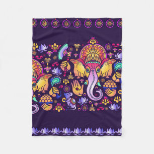 Hindu God Ganesha en Indische symbolen in strips Fleece Deken