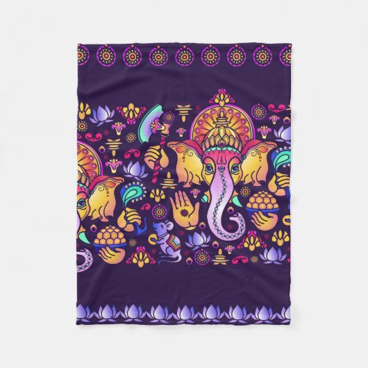 Hindu God Ganesha en Indische symbolen in strips Fleece Deken (Voorkant)