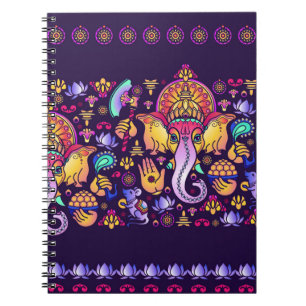 Hindu God Ganesha en Indische symbolen in strips Notitieboek
