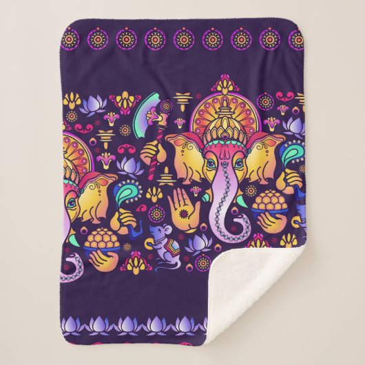 Hindu God Ganesha en Indische symbolen in strips Sherpa Deken (Voorkant)