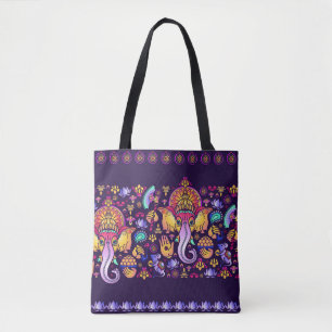 Hindu God Ganesha en Indische symbolen in strips Tote Bag