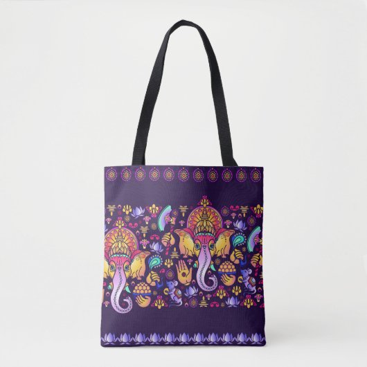 Hindu God Ganesha en Indische symbolen in strips Tote Bag (Voorkant)