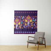 Hindu God Ganesha en Indische symbolen in strips Wandkleed (In situ)