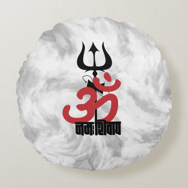 Hindu God Shiva Om Namah Shivay met Trident OM Rond Kussen (Voorkant)