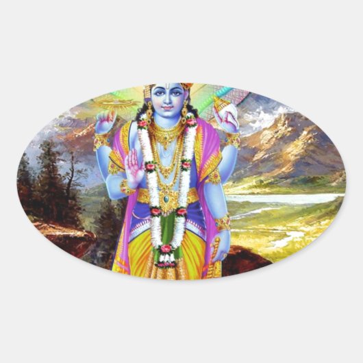 HINDU GOD VISHNU OVALE STICKER (Voorkant)