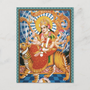 Hindu Goddess Durga met tijgerkaarten Briefkaart