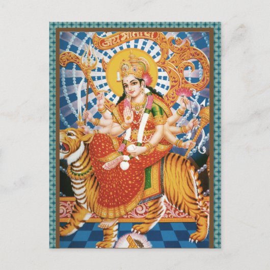 Hindu Goddess Durga met tijgerkaarten Briefkaart (Voorkant)